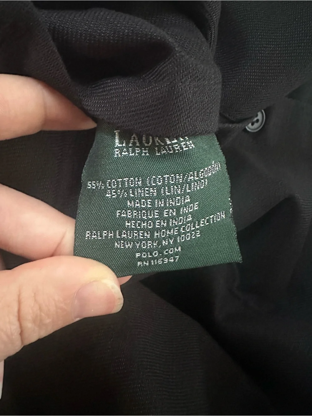 Lauren Ralph Lauren Montecito Black King Sham cotton / linen blend, NWT